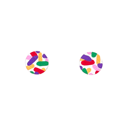 Mini confetti print circle stud earrings hand painted wooden - Violet Elizabeth - 