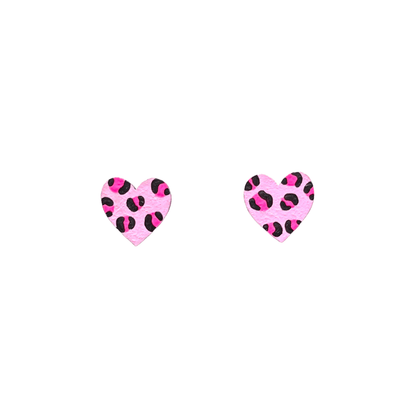 Mini neon pink leopard print statement heart stud earrings - Violet Elizabeth - 
