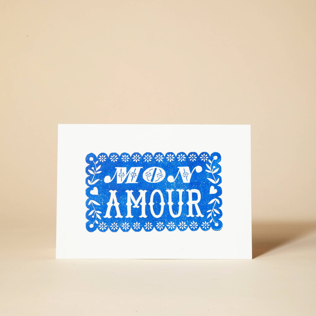 Mon Amour Linocut Greeting Card - Violet Elizabeth - 