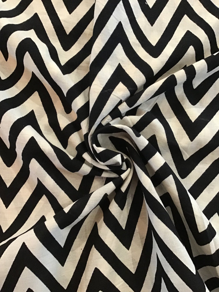 Monochrome Shevron Screen Printed Screen Printed Cotton Fabric