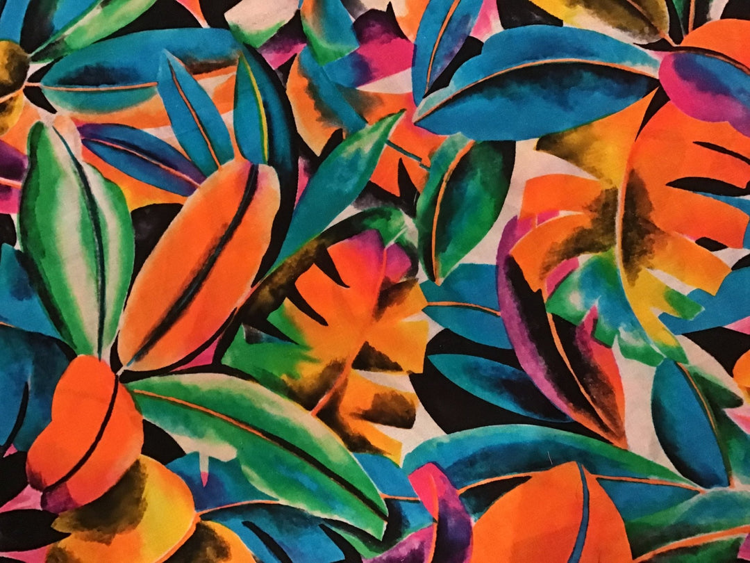 multicoloured jungle Screen Printed Fabric 100% Cotton - Violet Elizabeth - Haberdashery