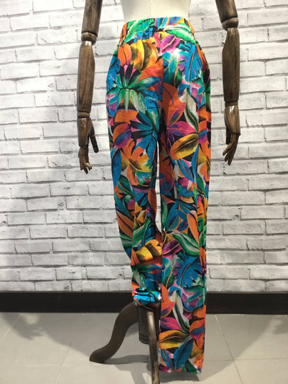 Multicoloured tropical leaf Print Trousers - Violet Elizabeth - Clothing