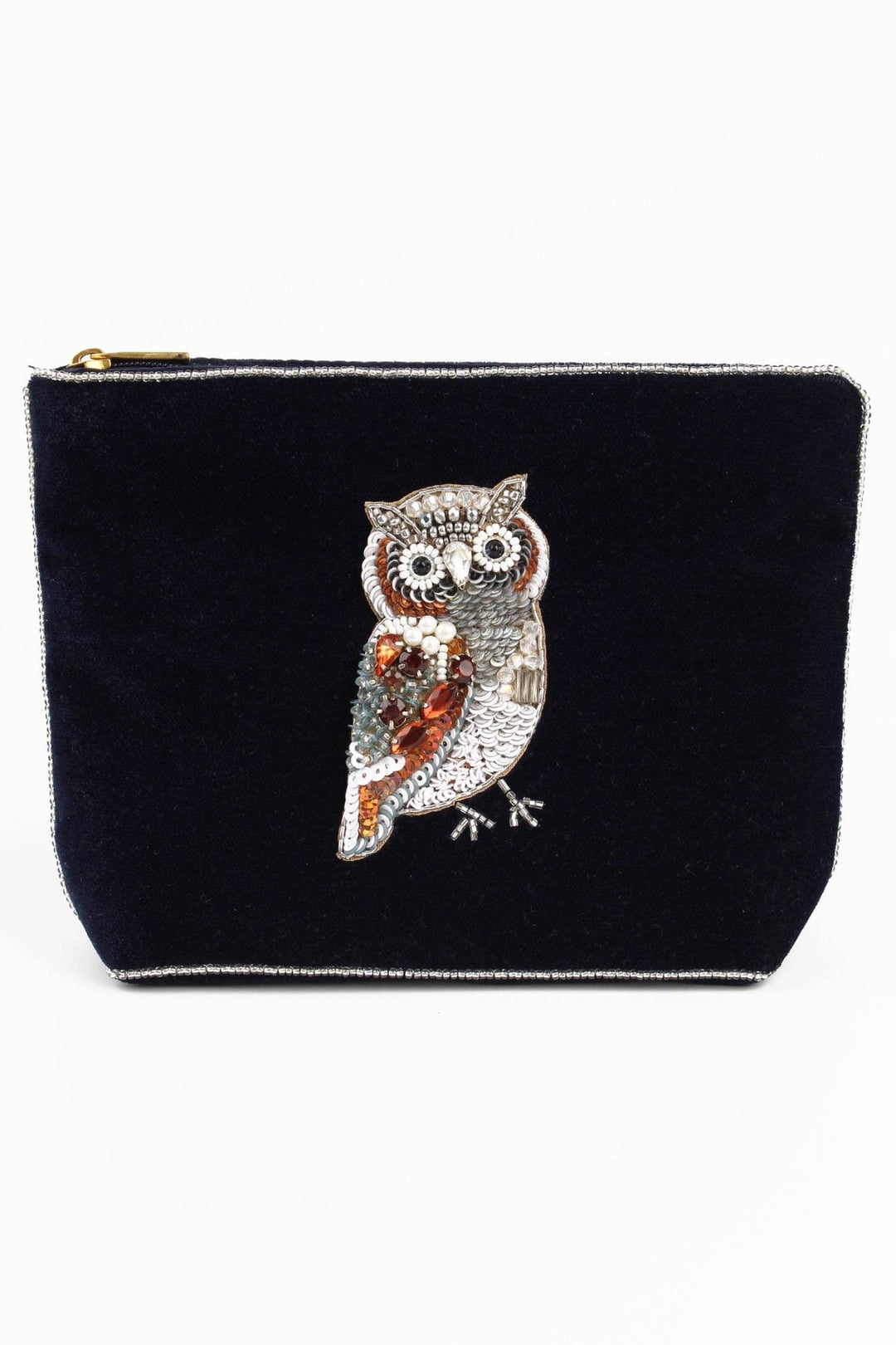 NAVY BLUE OWL MEDIUM VELVET POUCH - Violet Elizabeth - 