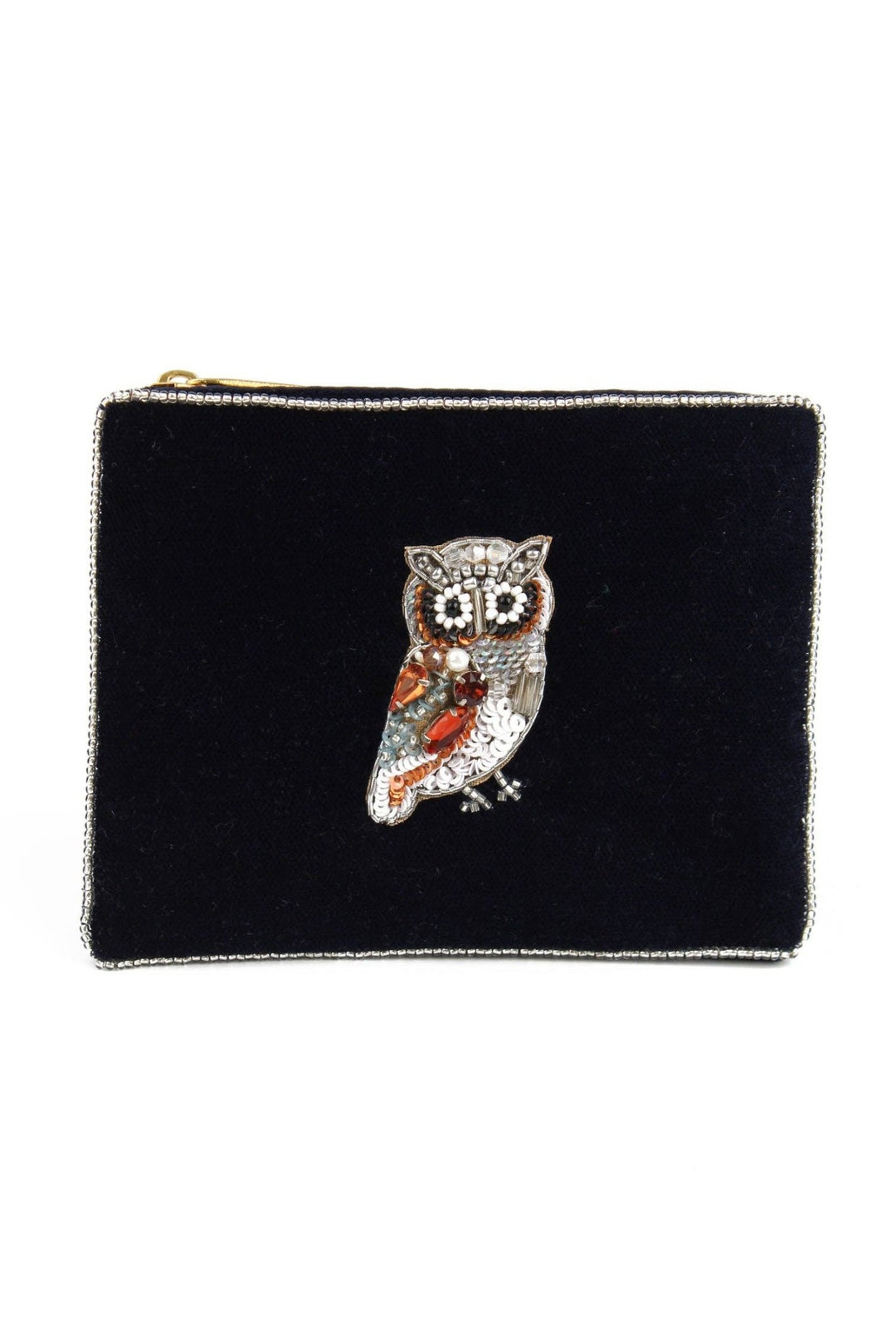 NAVY BLUE OWL SMALL VELVET POUCH - Violet Elizabeth - 
