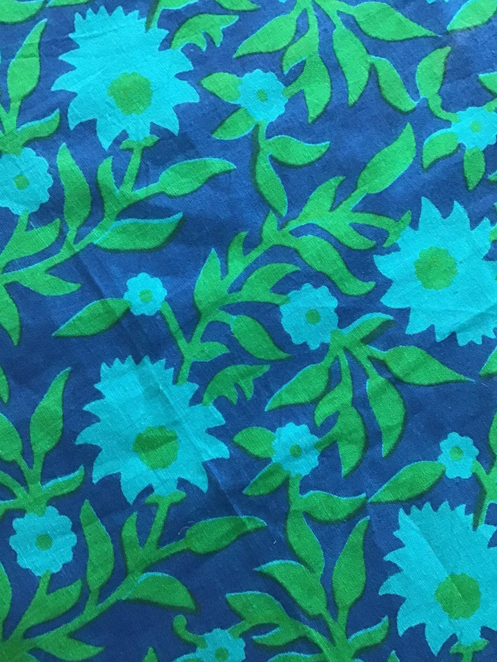 Night Time Flowers Block Printed Cotton Fabric