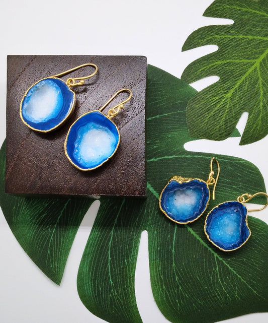 Ocean Blue Geode Druzy Earrings - Violet Elizabeth - Jewellery