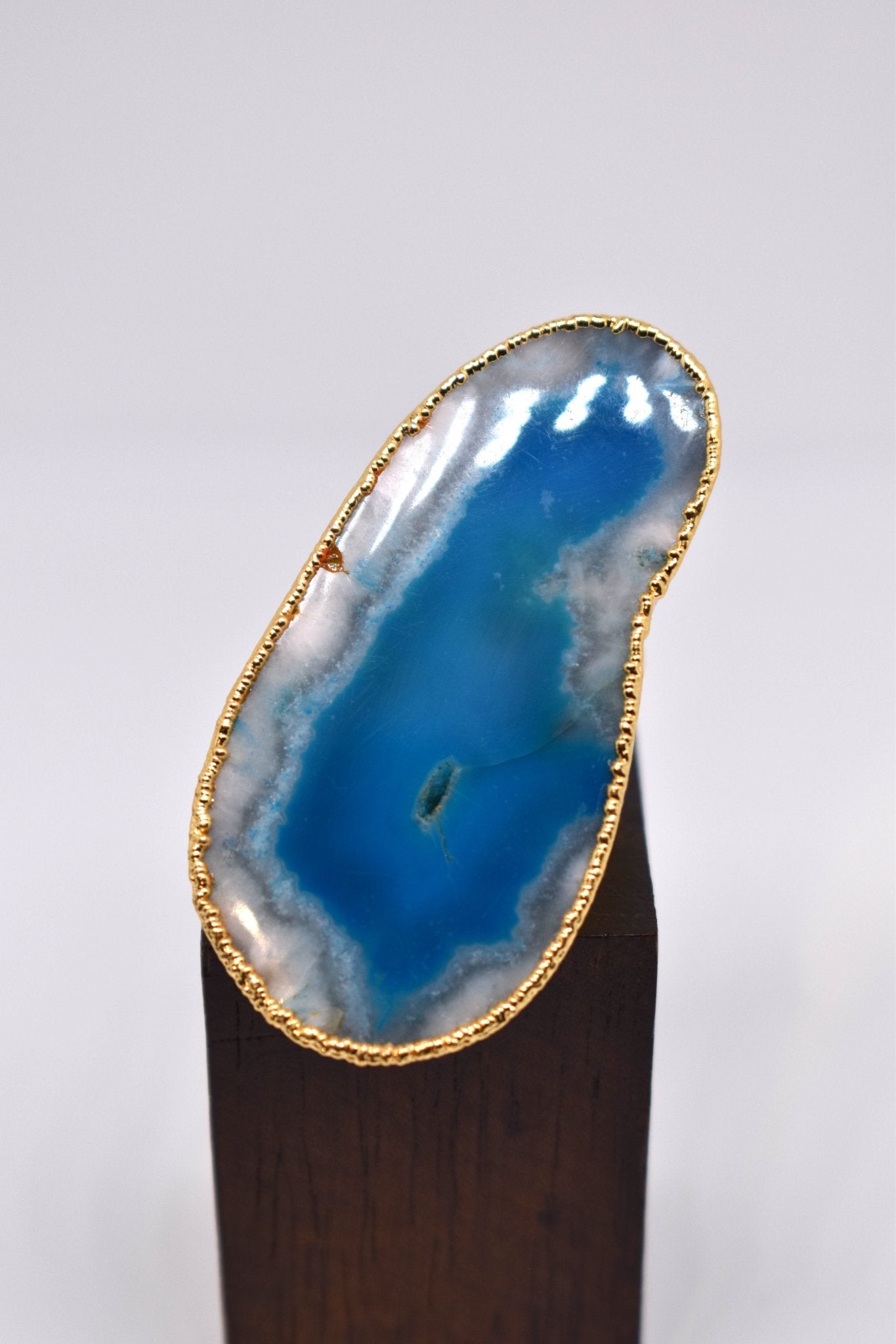 Ocean Blue Large Agate Slice Ring - Violet Elizabeth - Jewellery