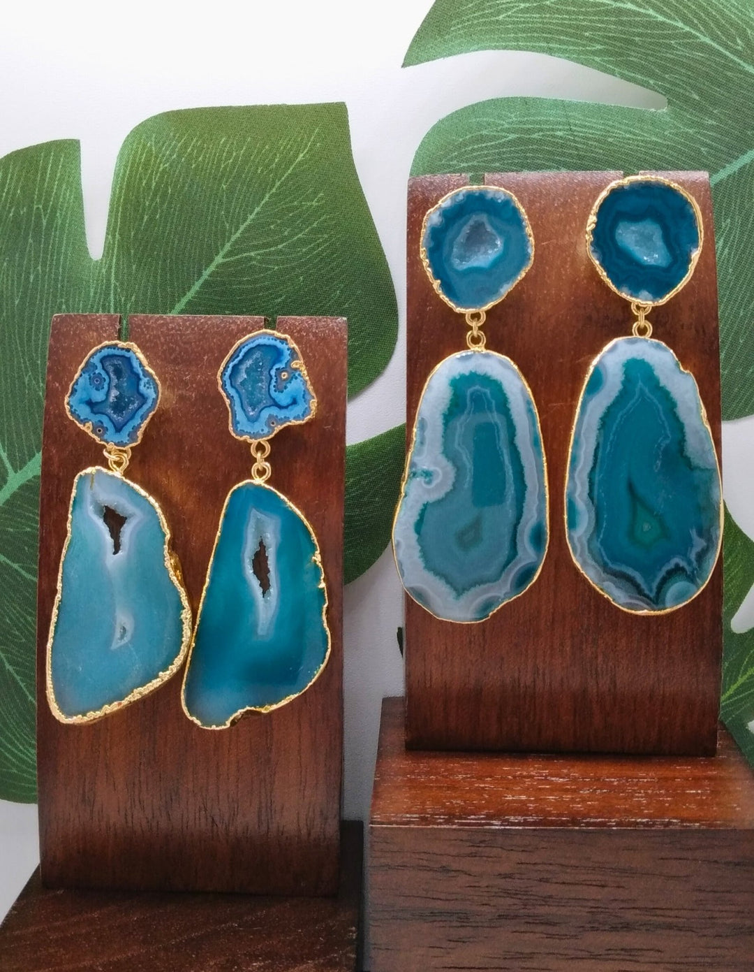 Ocean Green Agate Slice Drop Earrings - Violet Elizabeth - Jewellery