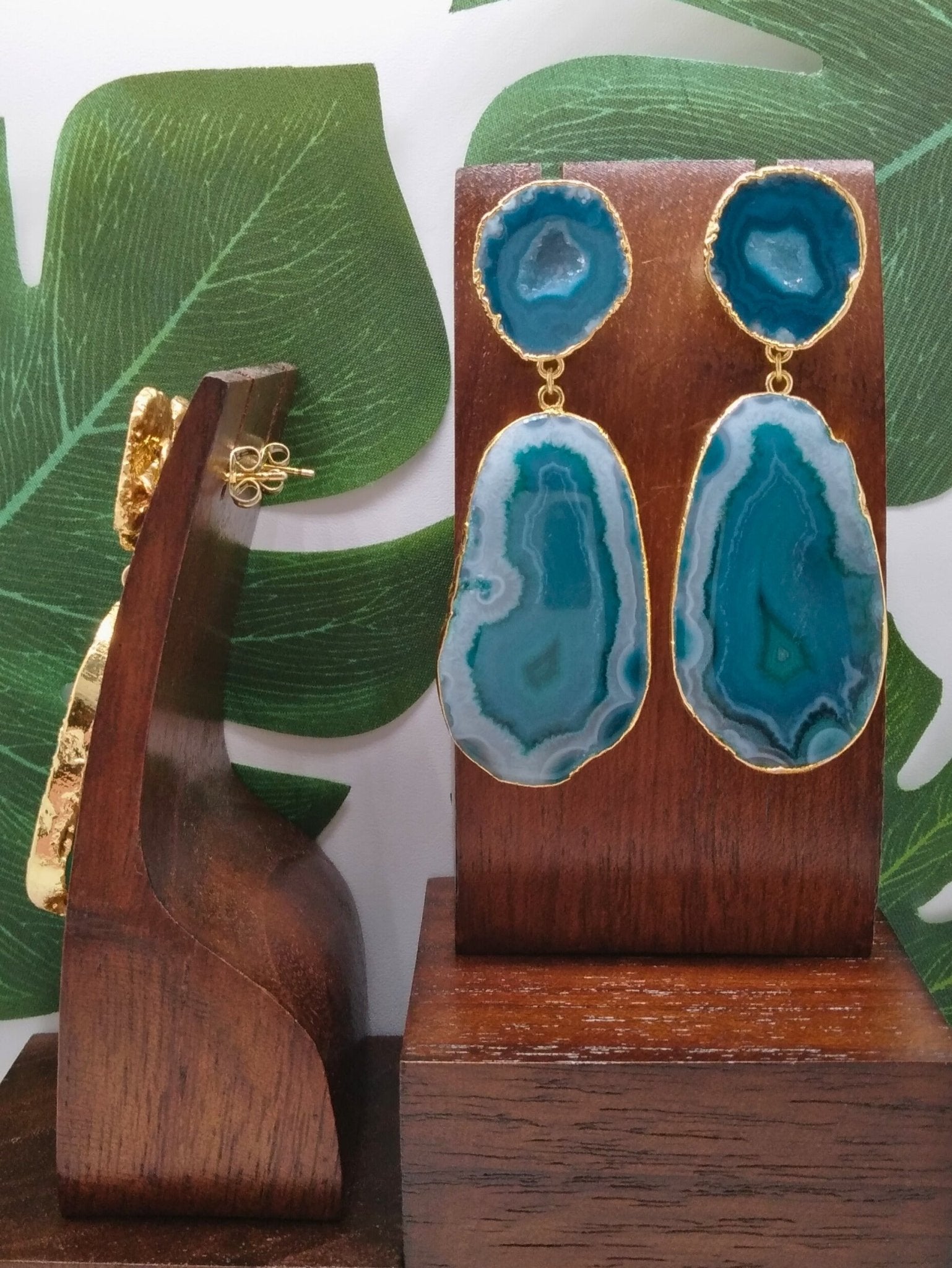 Ocean Green Agate Slice Drop Earrings - Violet Elizabeth - Jewellery