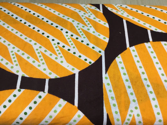 Orange circles with lines & dots Wax print fabric - Violet Elizabeth - Haberdashery