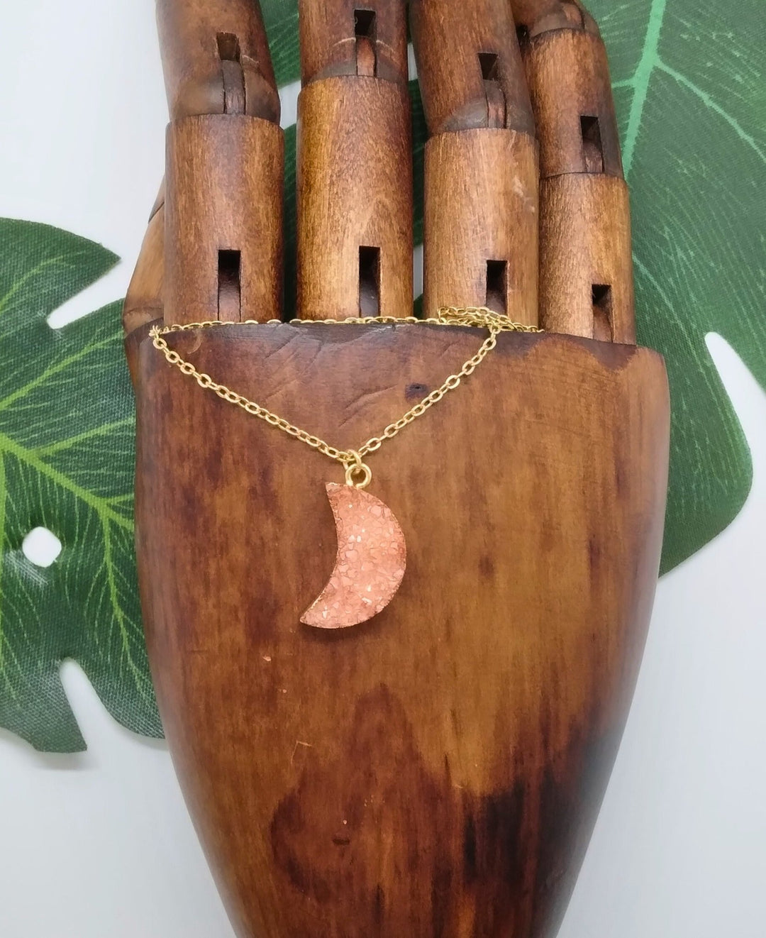 Orange Geode Druzy Moon Necklace - Violet Elizabeth - Jewellery