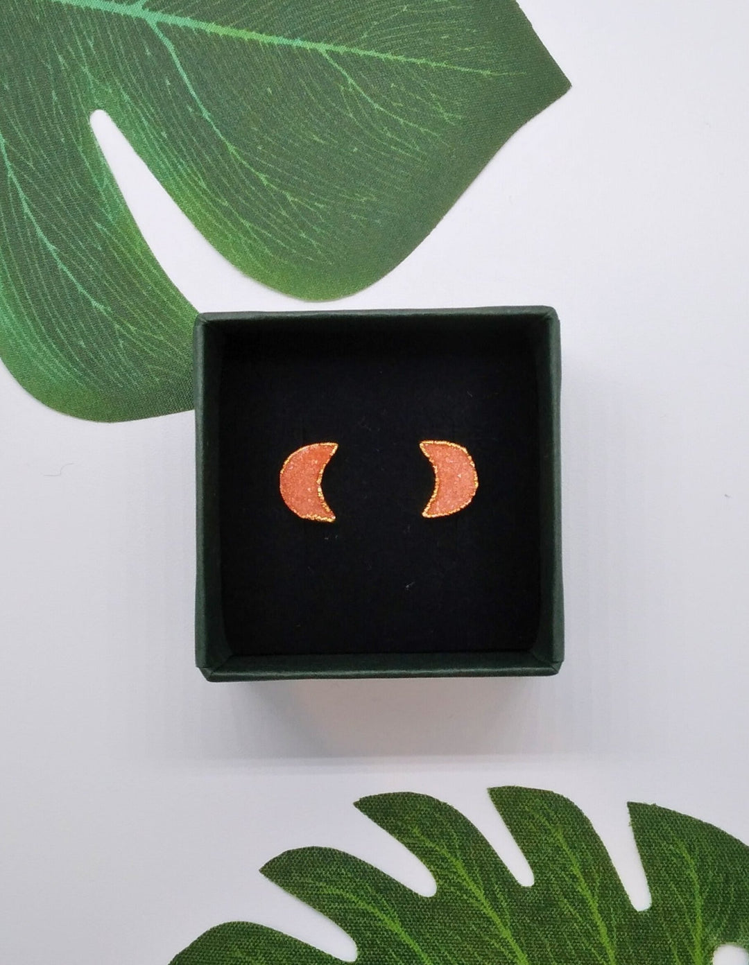 Orange Geode Druzy Moon Studs - Violet Elizabeth - Jewellery
