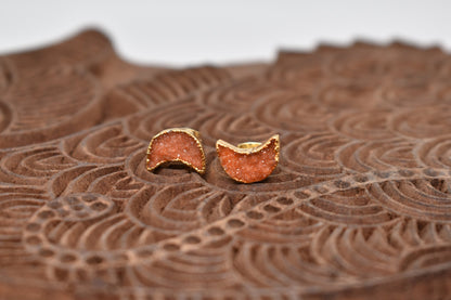 Orange Geode Druzy Moon Studs - Violet Elizabeth - Jewellery