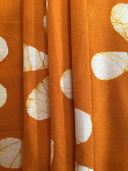 Orange separated flower shapes Batik Hand Printed Pure Cotton Fabric - Violet Elizabeth - Haberdashery