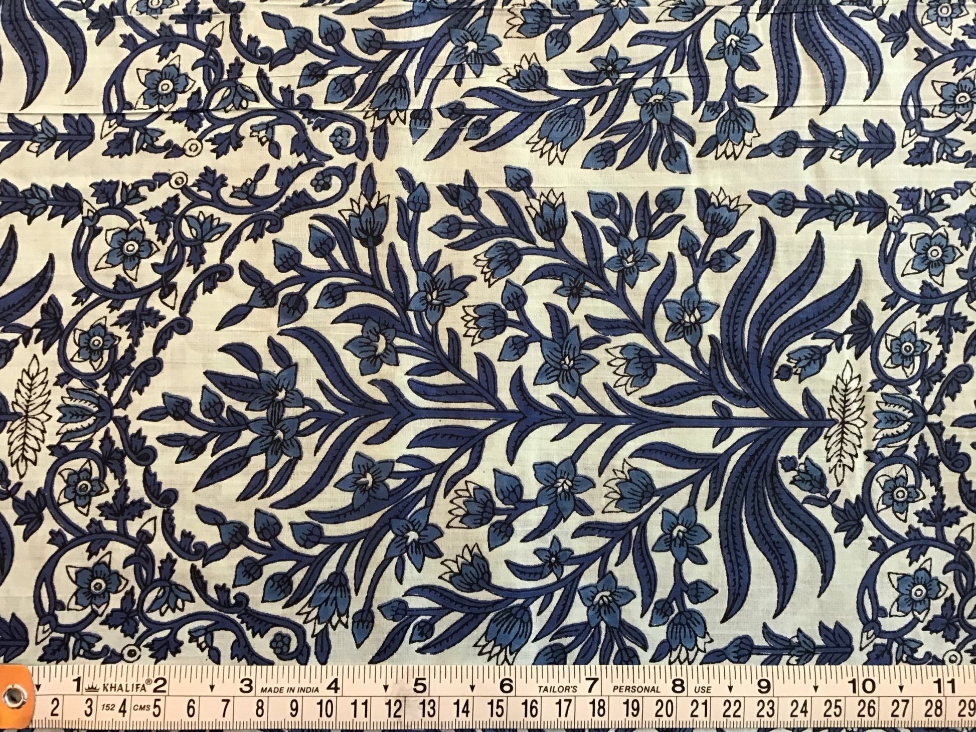 Pale blue with dk blue plant Screen Printed Fabric 100% Cotton - Violet Elizabeth - Haberdashery