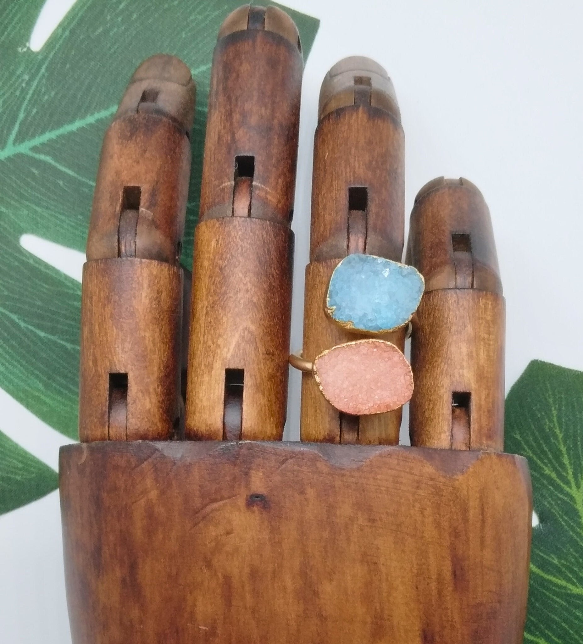Peach and Sky Blue Double Druzy Agate Ring - Violet Elizabeth - Jewellery