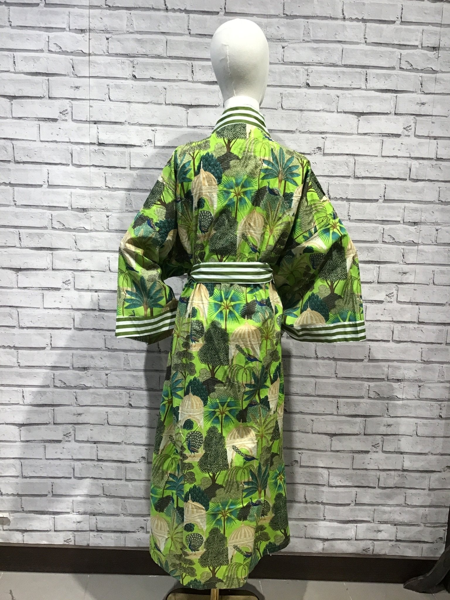 Peacock Terrace Long Cotton Robe - Violet Elizabeth - Clothing