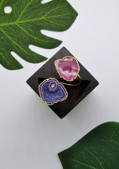 Pink and Purple Double Geode Druzy Ring - Violet Elizabeth - Jewellery