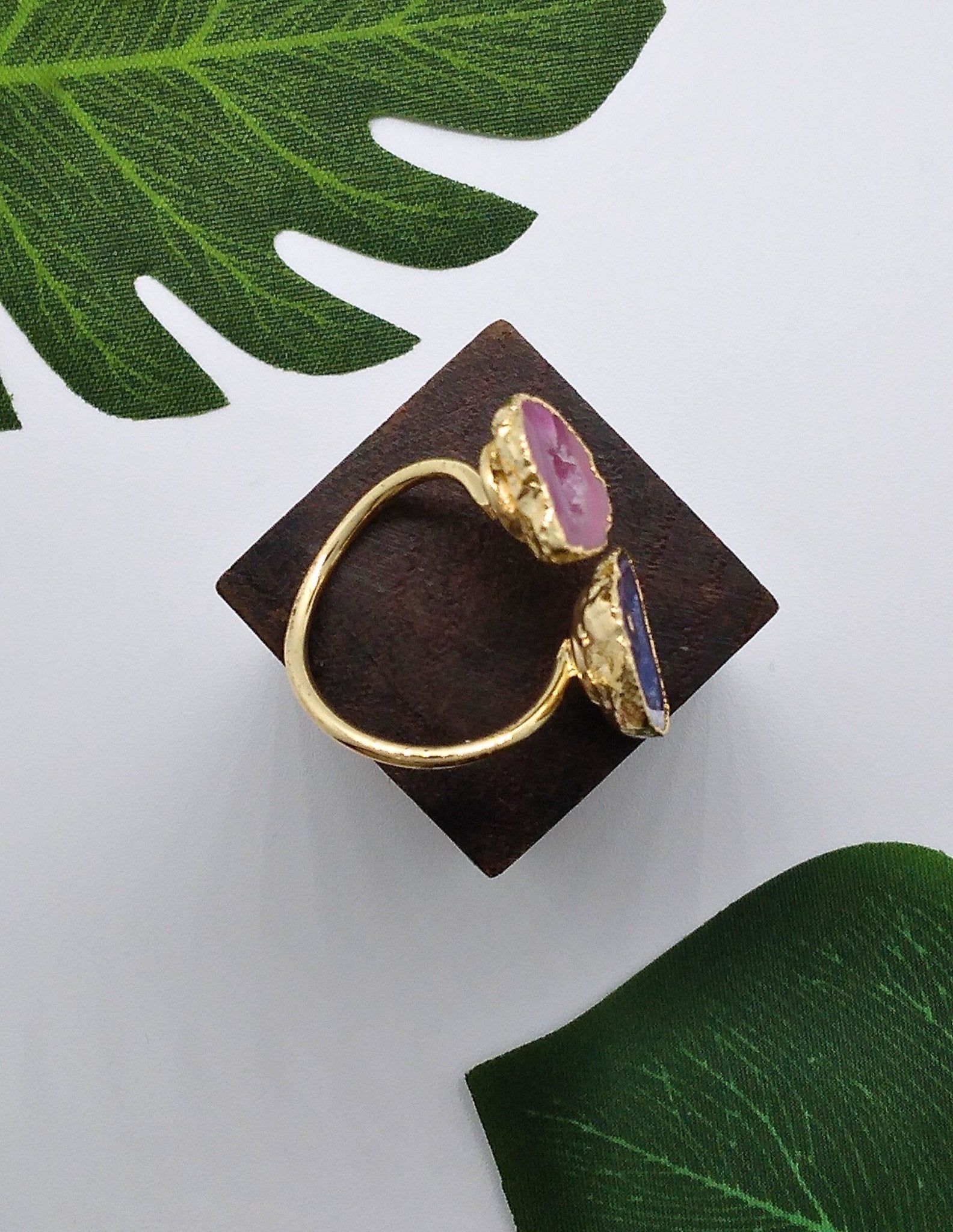Pink and Purple Double Geode Druzy Ring - Violet Elizabeth - Jewellery