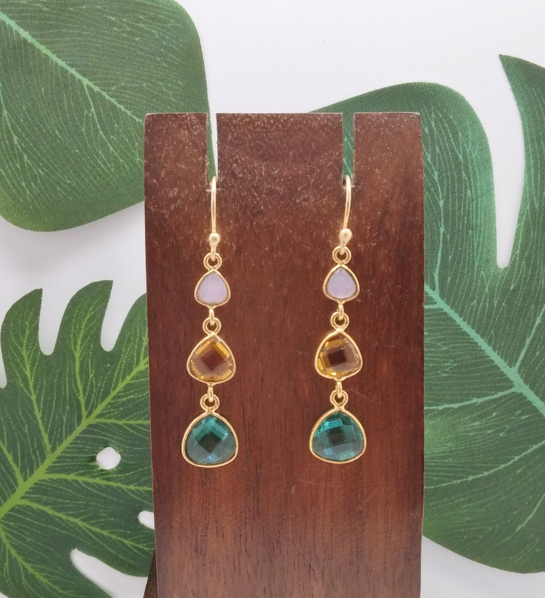 Pink Chalcedony, Citrine and Apatite Triple Threat Earrings - Violet Elizabeth - Jewellery