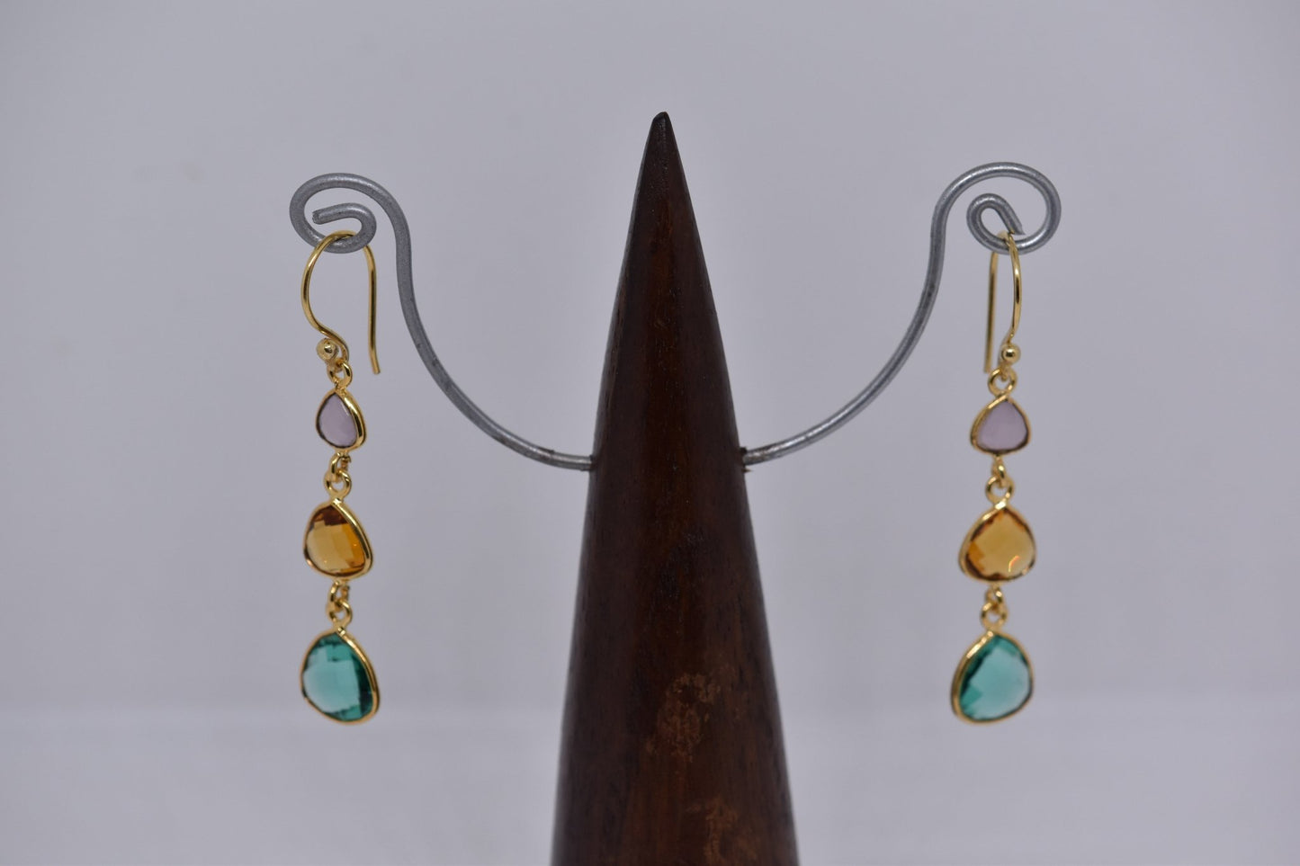 Pink Chalcedony, Citrine and Apatite Triple Threat Earrings - Violet Elizabeth - Jewellery