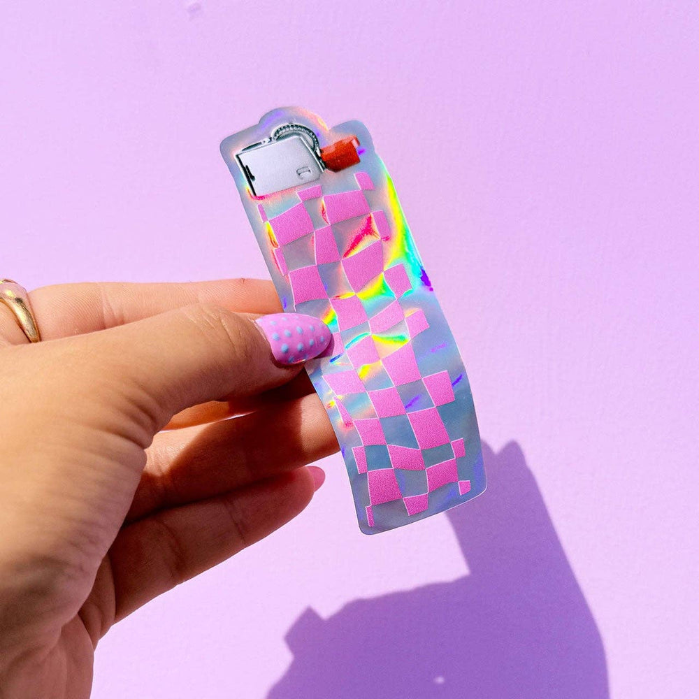 Pink Checkerboard Lighter - Holographic Sticker - Violet Elizabeth - 