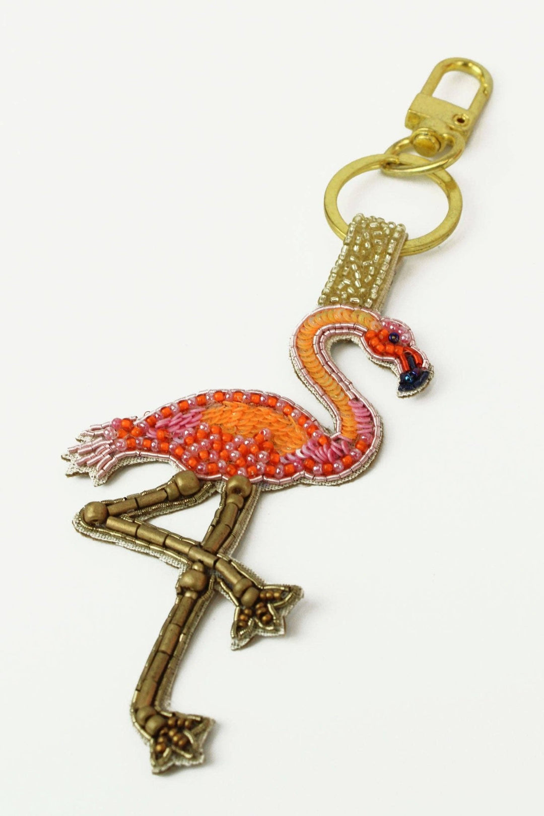 PINK FLAMINGO BEADED KEYRING - Violet Elizabeth - 