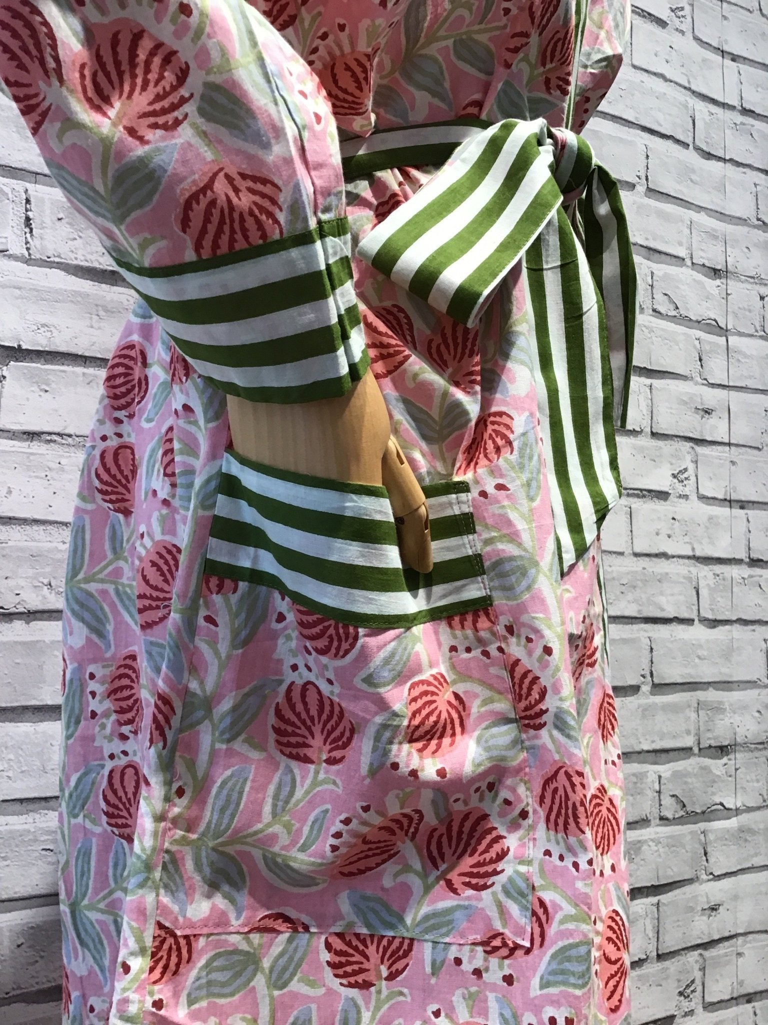 Pink flower Long Cotton Robe - Violet Elizabeth - Clothing