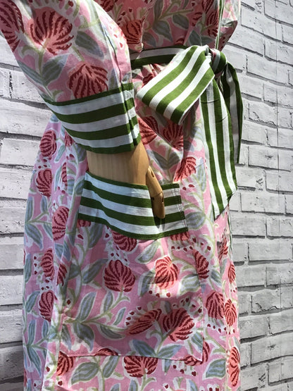 Pink flower Long Cotton Robe - Violet Elizabeth - Clothing