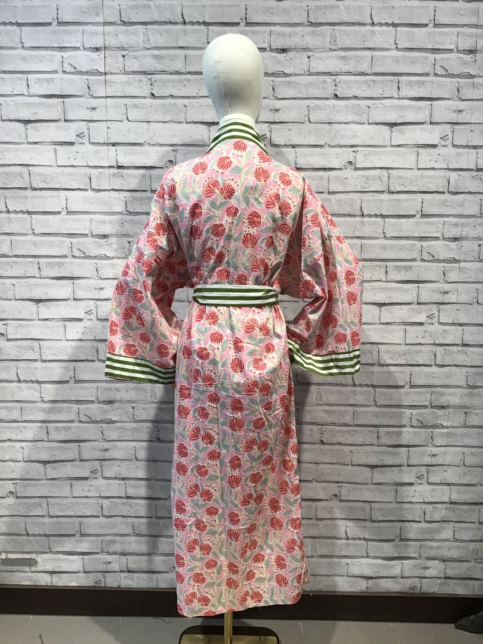 Pink flower Long Cotton Robe - Violet Elizabeth - Clothing