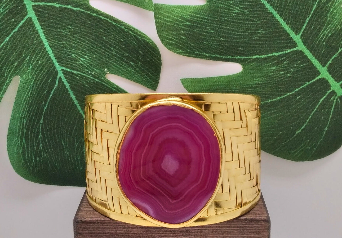 Pink Spectacular Agate Slice Cuff - Violet Elizabeth - Jewellery