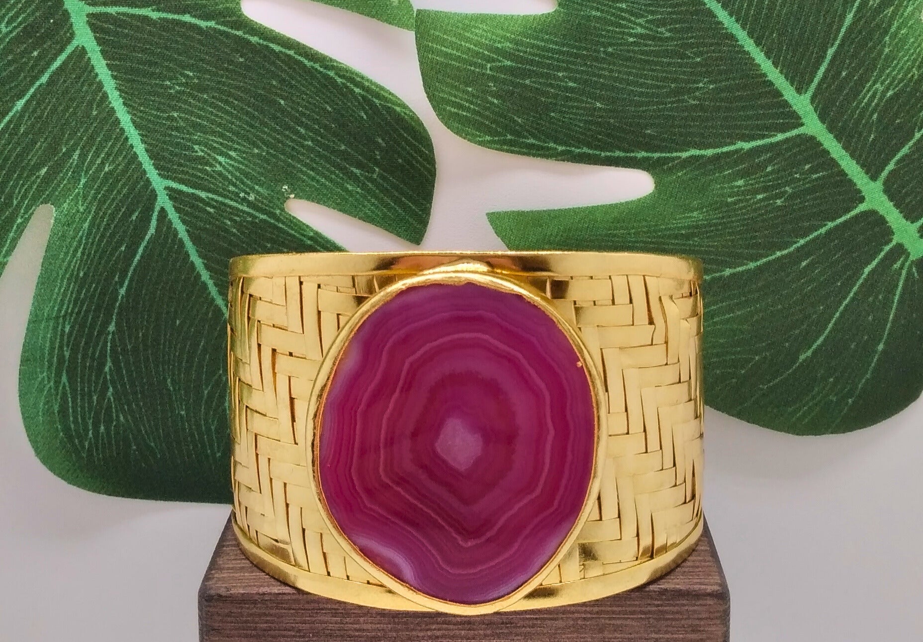 Pink Spectacular Agate Slice Cuff - Violet Elizabeth - Jewellery
