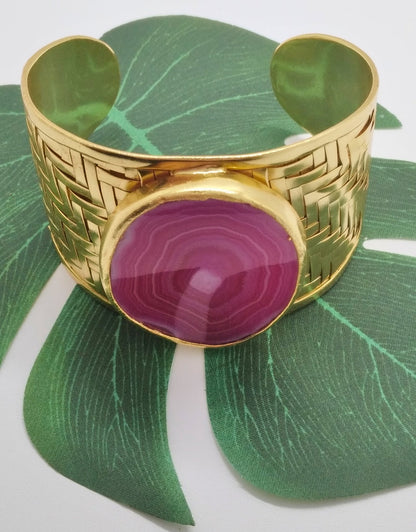 Pink Spectacular Agate Slice Cuff - Violet Elizabeth - Jewellery
