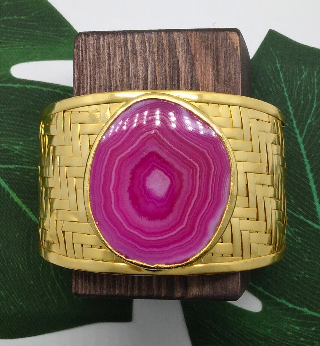 Pink Spectacular Agate Slice Cuff - Violet Elizabeth - Jewellery