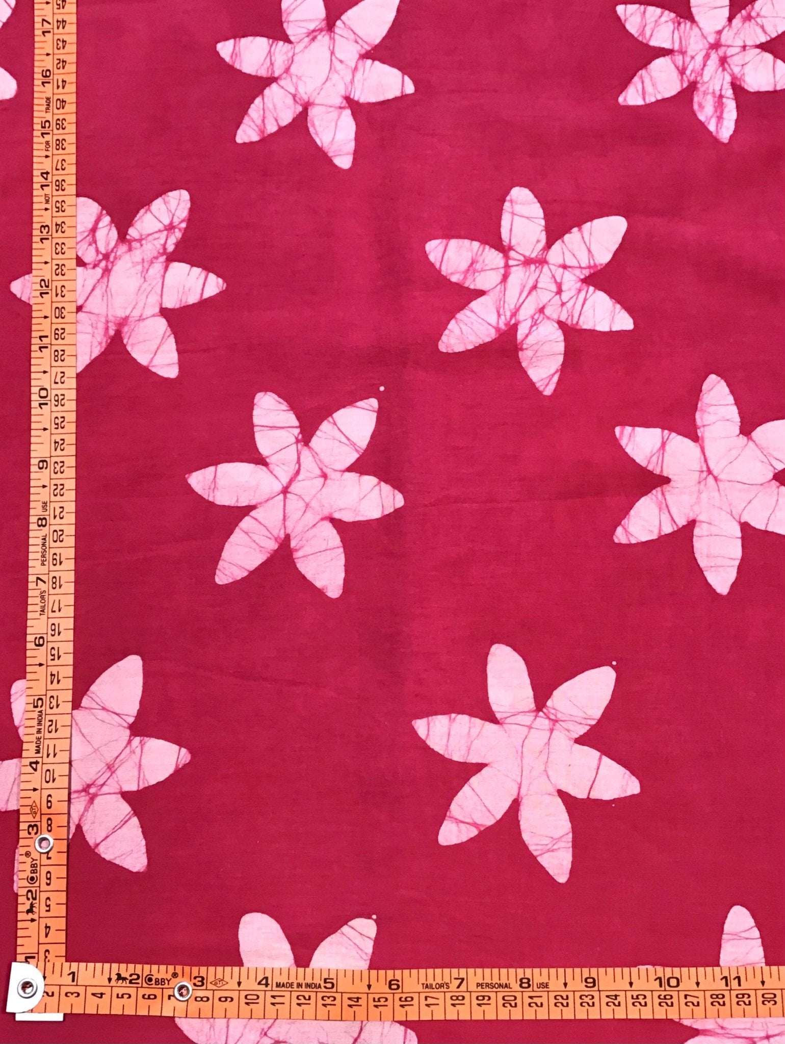 Pink star flower Batik Hand Printed Pure Cotton Fabric - Violet Elizabeth - Haberdashery