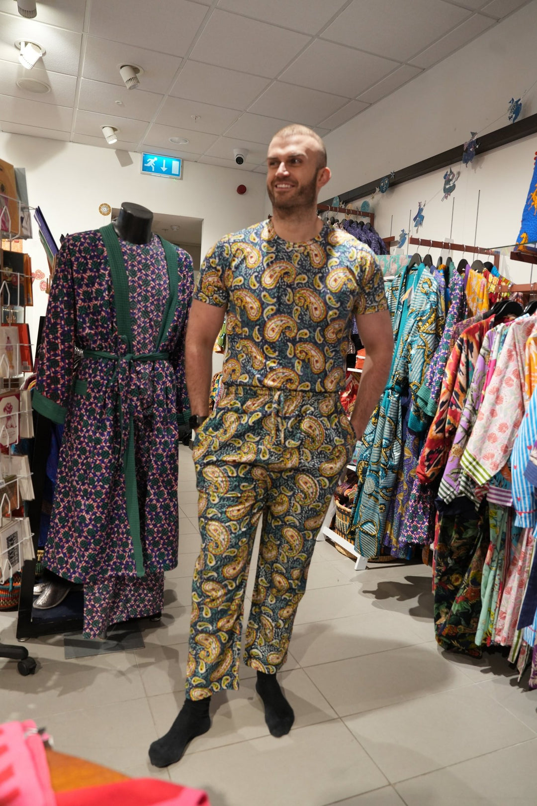 Poisoned Paisley Mens hand printed cotton pyjama T-shirt - Violet Elizabeth - Clothing