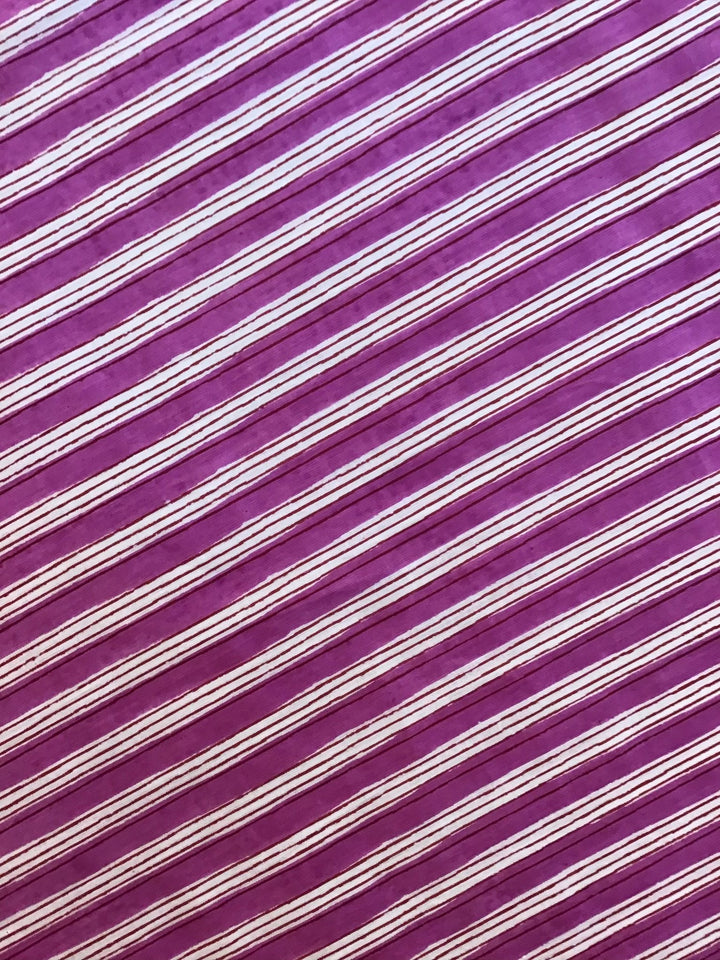 Purple And White Stripe Screen Printed Screen Printed Cotton Fabric