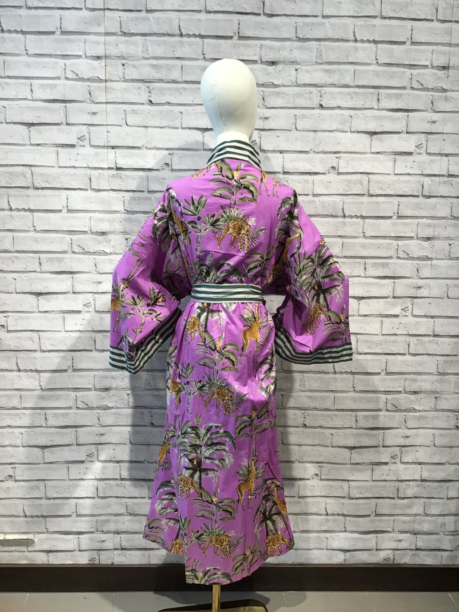 Purple Safari Long Cotton Robe - Violet Elizabeth - Clothing