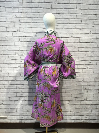 Purple Safari Long Cotton Robe - Violet Elizabeth - Clothing