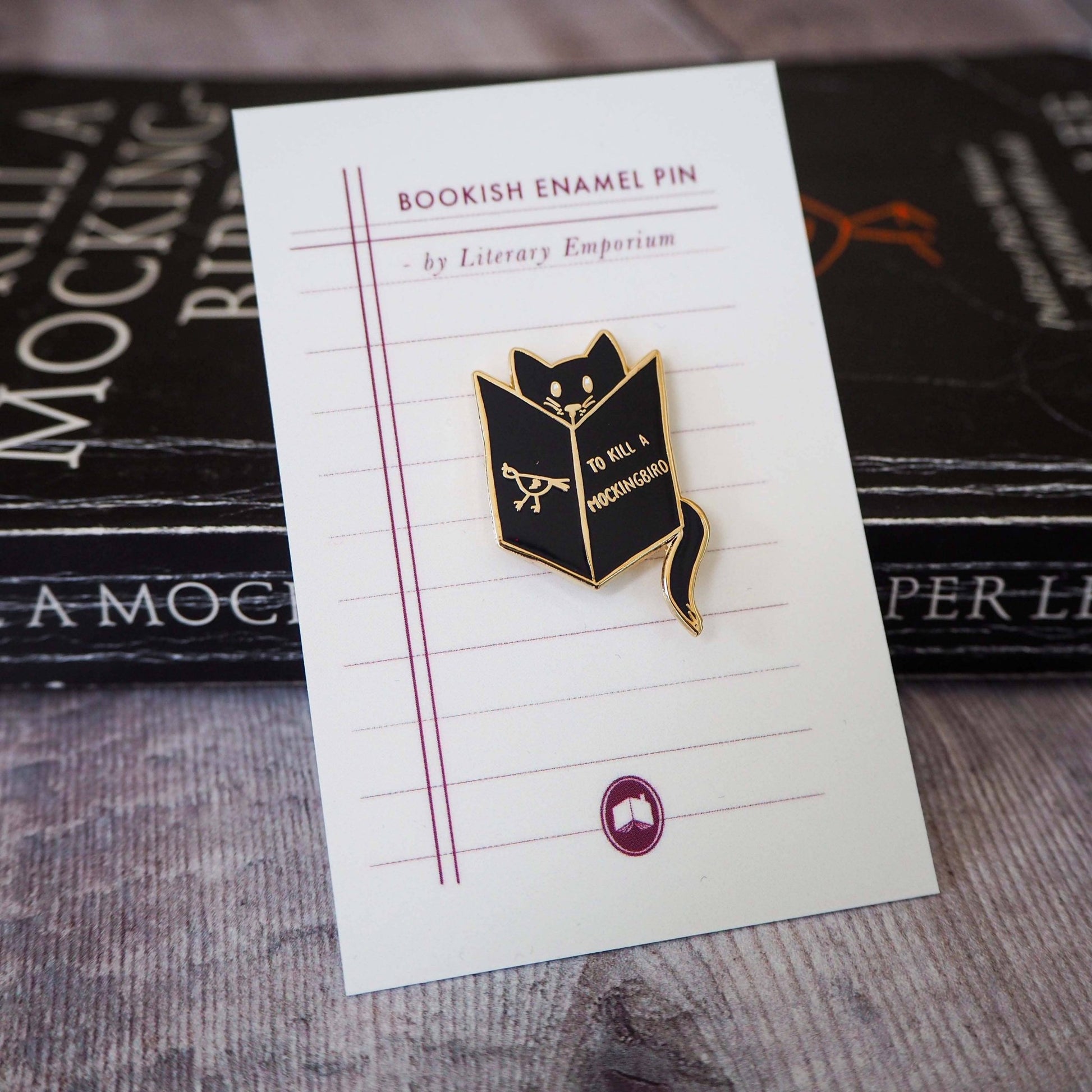 Reading Cat Mockingbird Book Lover Enamel Pin Badge - Black - Violet Elizabeth - 