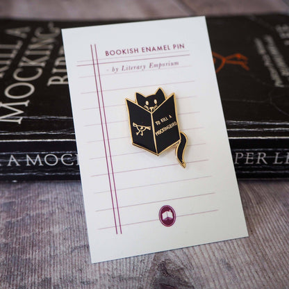 Reading Cat Mockingbird Book Lover Enamel Pin Badge - Black - Violet Elizabeth - 