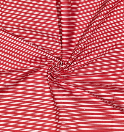Red and white stripe Screen Printed Fabric 100% Cotton - Violet Elizabeth - Haberdashery