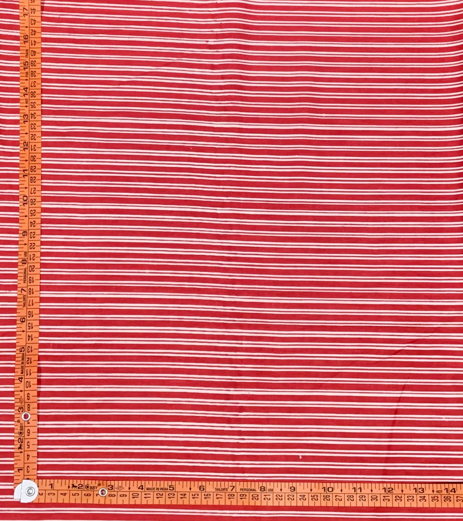 Red and white stripe Screen Printed Fabric 100% Cotton - Violet Elizabeth - Haberdashery