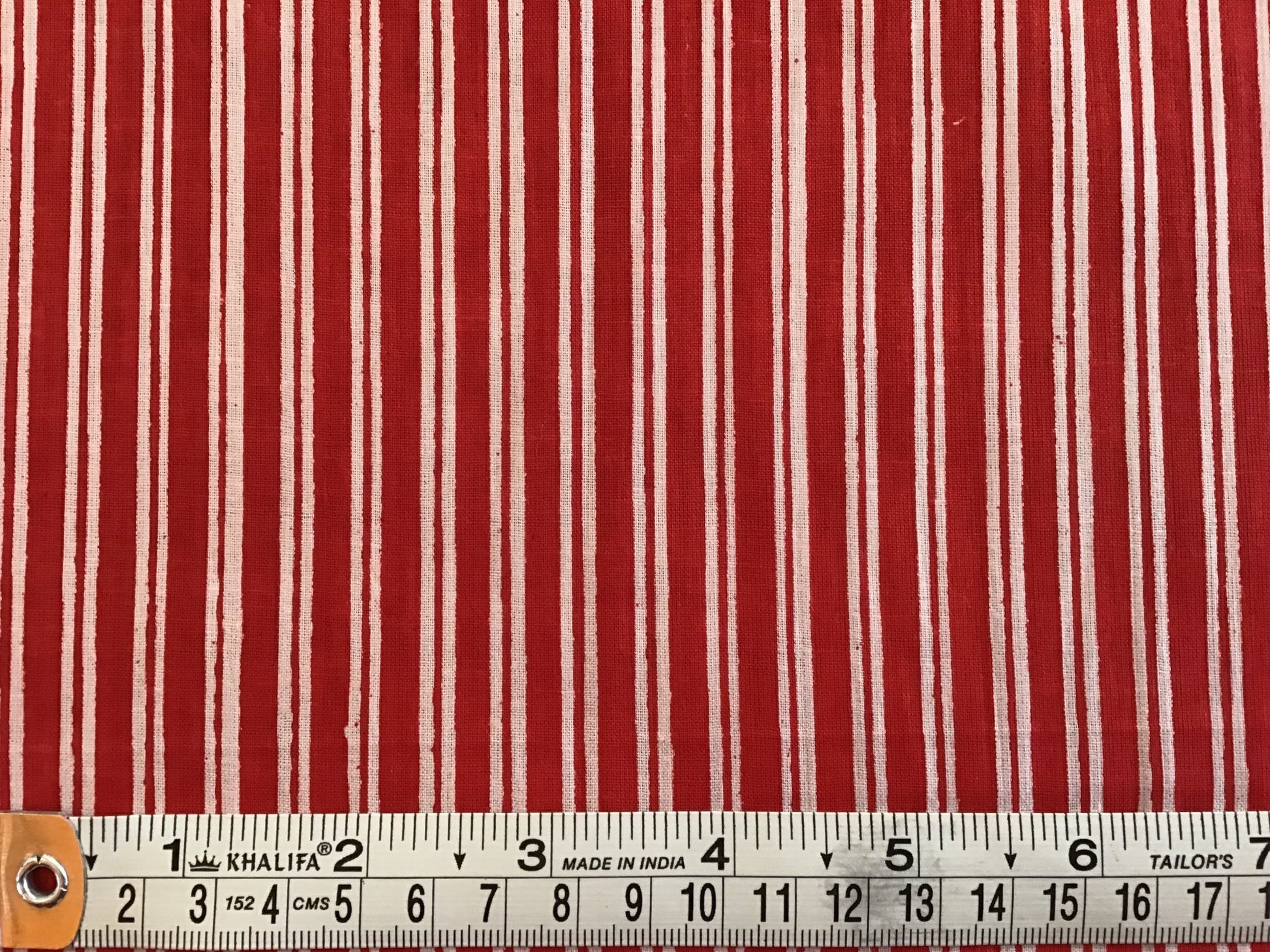 Red and white stripe Screen Printed Fabric 100% Cotton - Violet Elizabeth - Haberdashery
