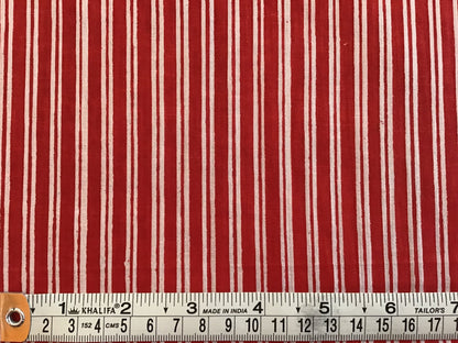 Red and white stripe Screen Printed Fabric 100% Cotton - Violet Elizabeth - Haberdashery