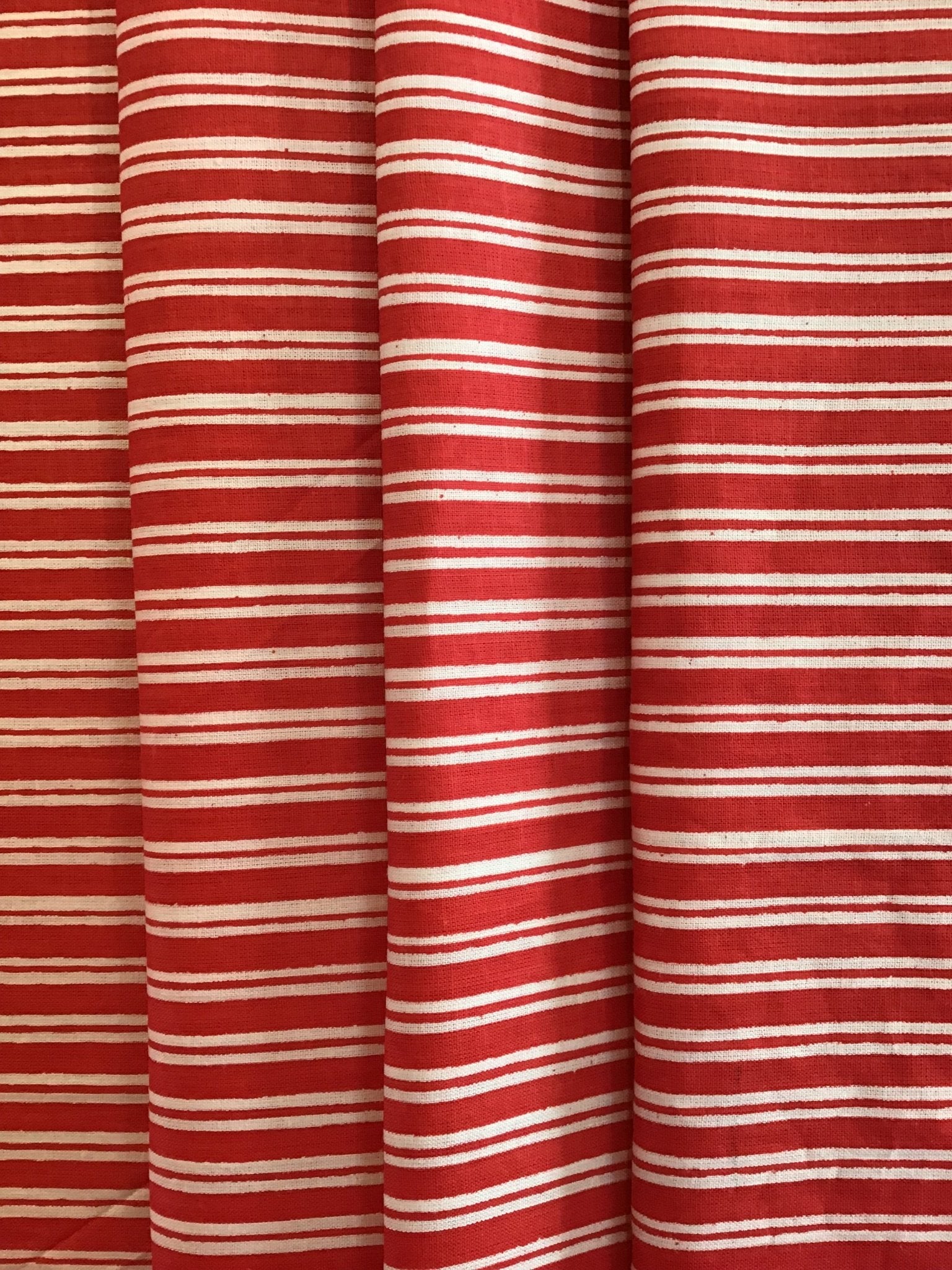 Red and white stripe Screen Printed Fabric 100% Cotton - Violet Elizabeth - Haberdashery