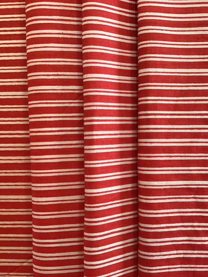 Red and white stripe Screen Printed Fabric 100% Cotton - Violet Elizabeth - Haberdashery