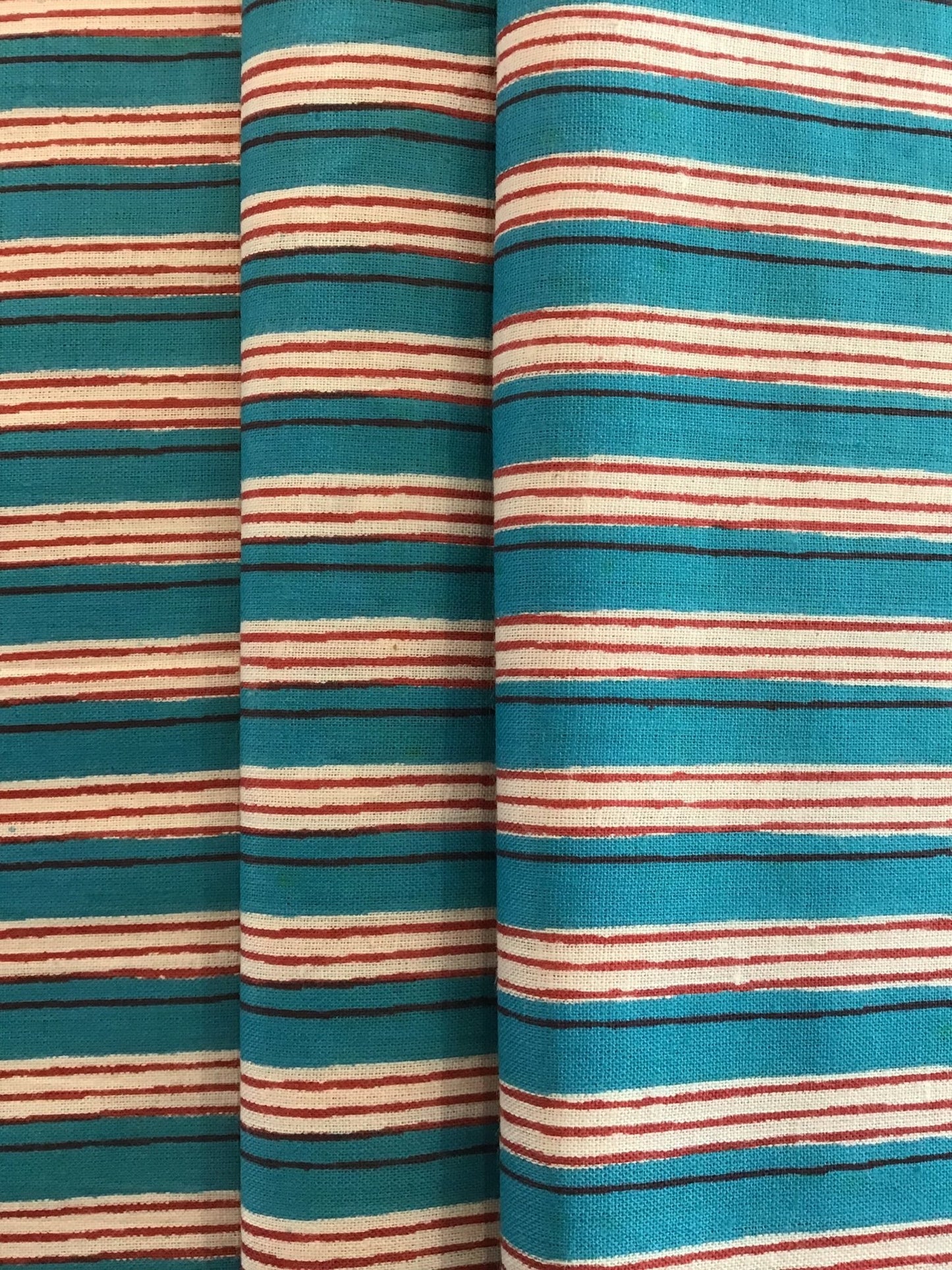 Red, blue and white stripe Screen Printed Fabric 100% Cotton - Violet Elizabeth - Haberdashery