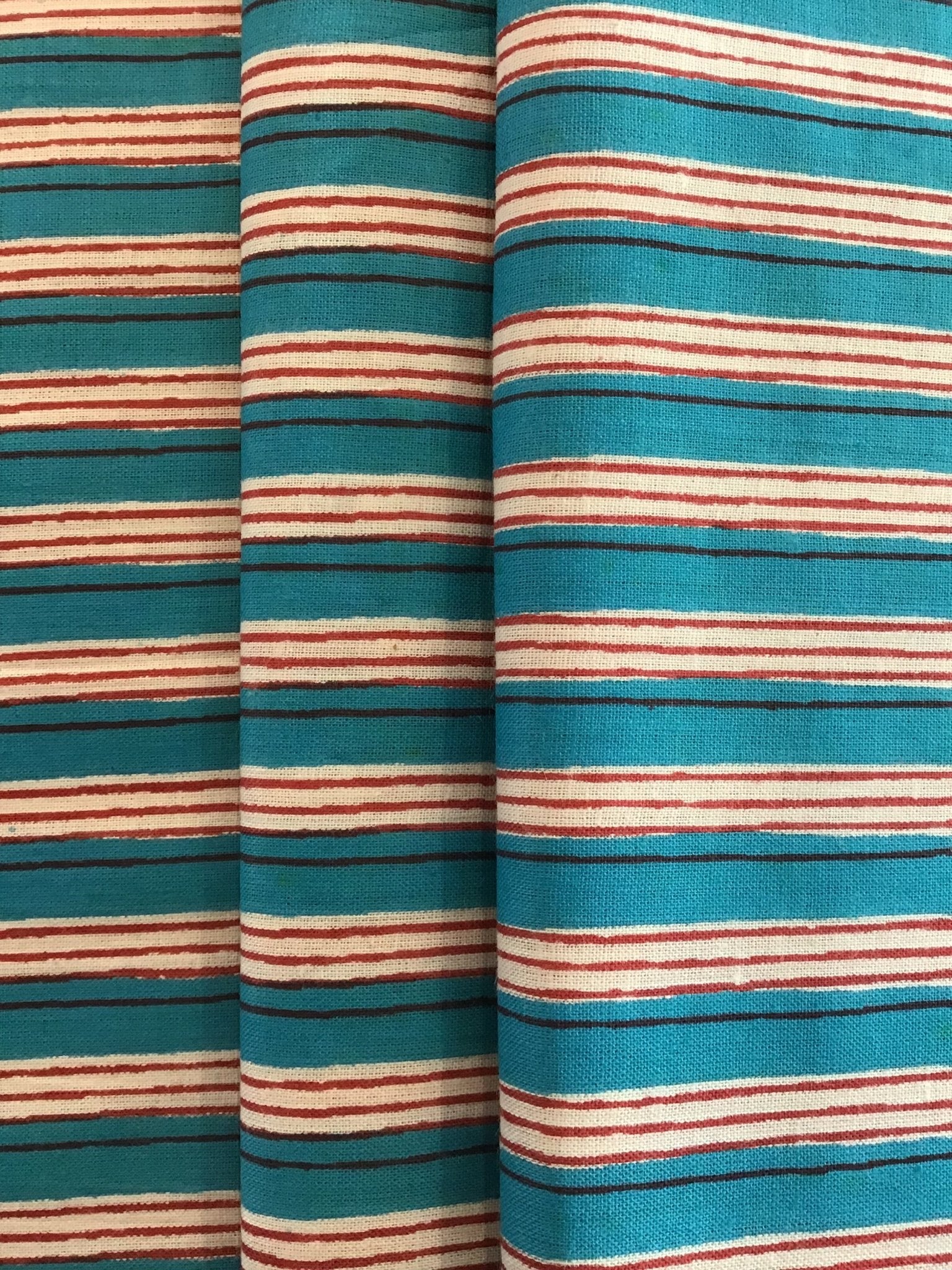 Red, blue and white stripe Screen Printed Fabric 100% Cotton - Violet Elizabeth - Haberdashery