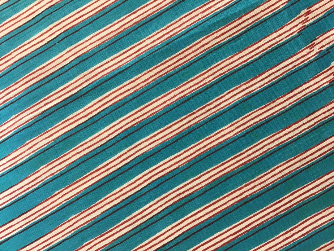 Red, blue and white stripe Screen Printed Fabric 100% Cotton - Violet Elizabeth - Haberdashery